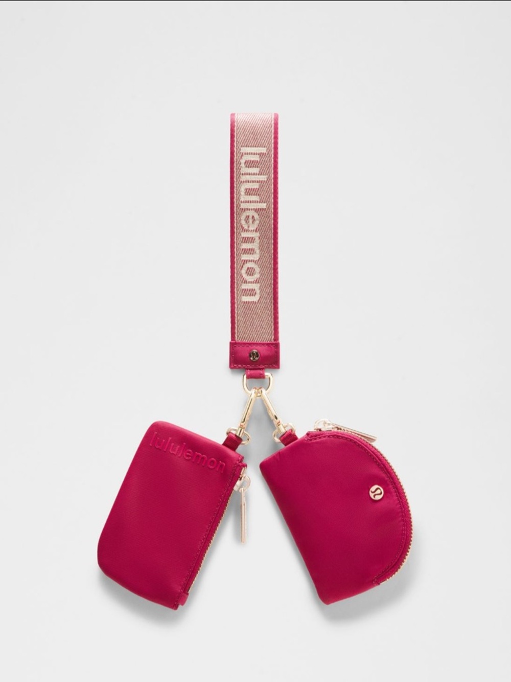 NWT Lululemon Berry Rumble Dual Pouch Metallic Wordmark Wristlet Keychain Wallet